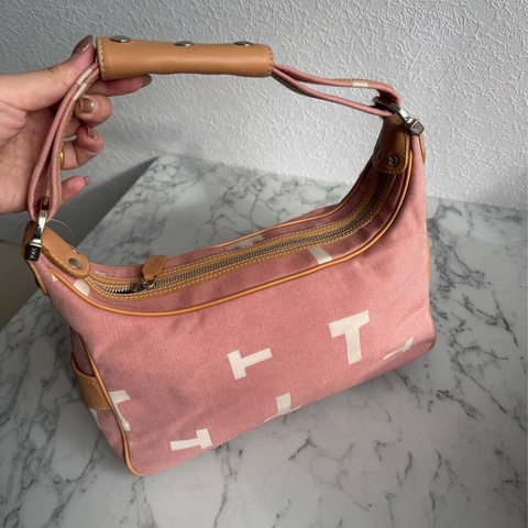 TOD’S粉色帆布/咖皮革手提包