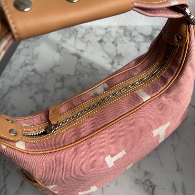 TOD’S粉色帆布/咖皮革手提包-1