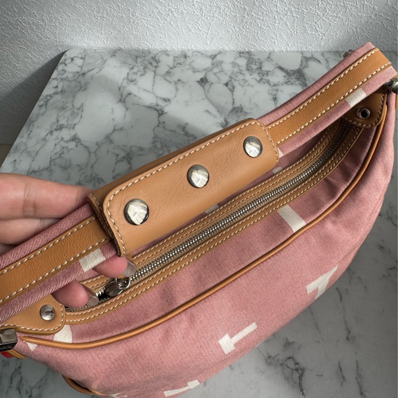 TOD’S粉色帆布/咖皮革手提包-2