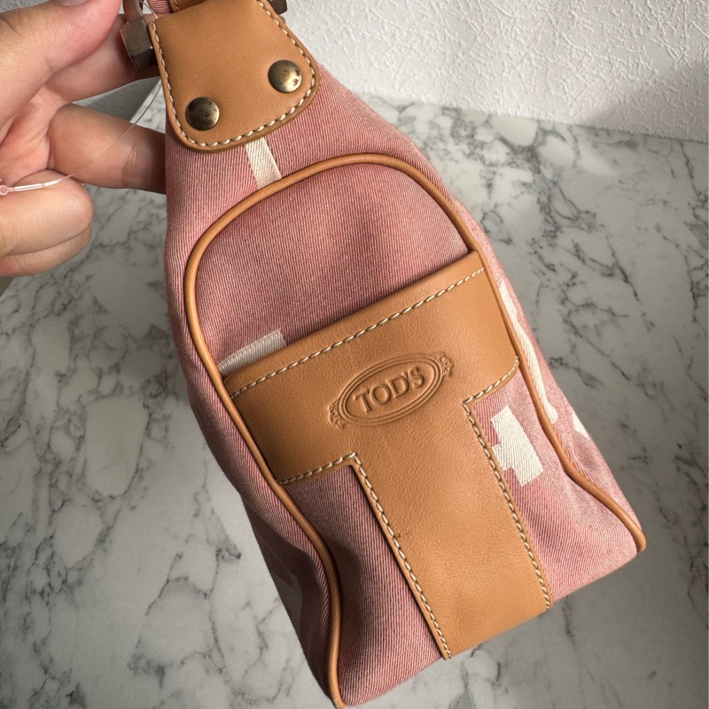 TOD’S粉色帆布/咖皮革手提包-3