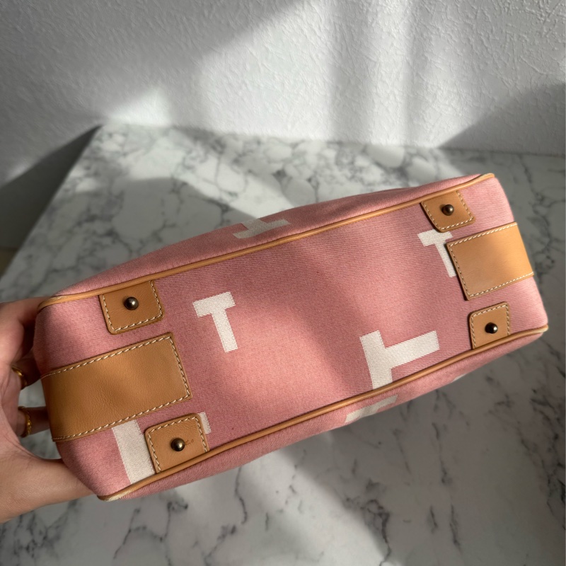 TOD’S粉色帆布/咖皮革手提包-5