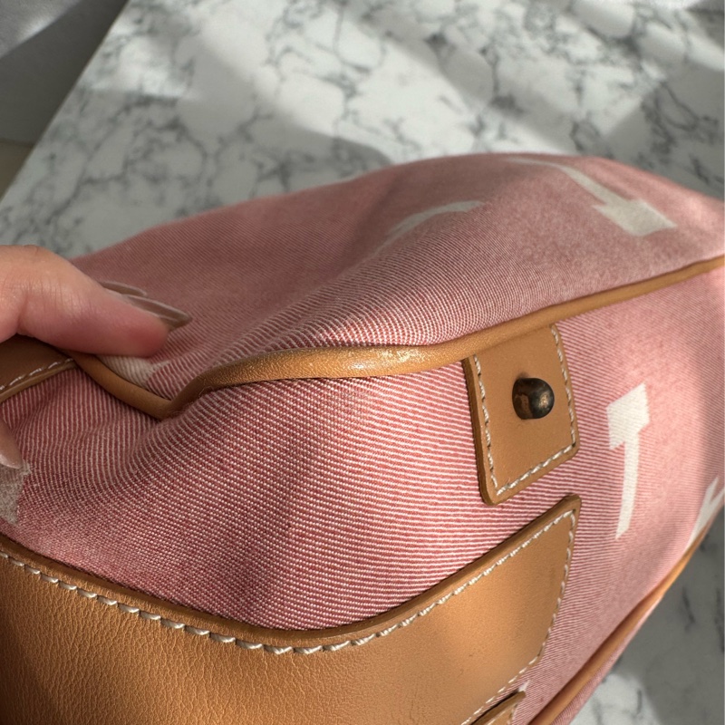 TOD’S粉色帆布/咖皮革手提包-6