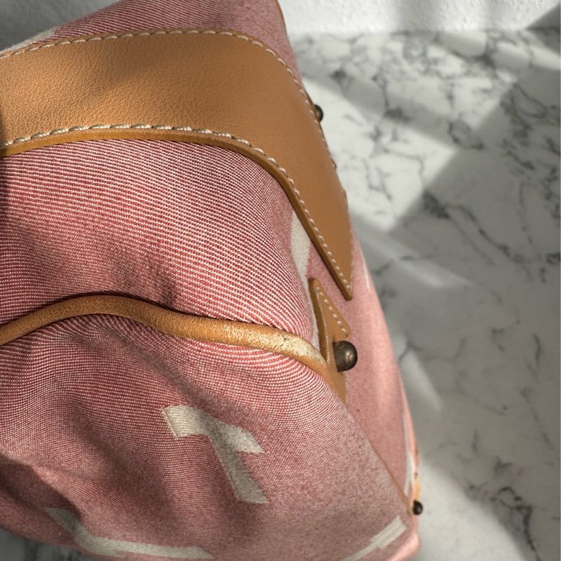 TOD’S粉色帆布/咖皮革手提包-7