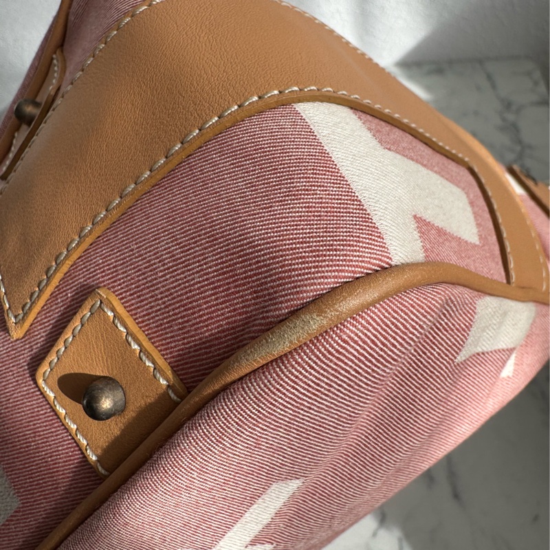 TOD’S粉色帆布/咖皮革手提包-8