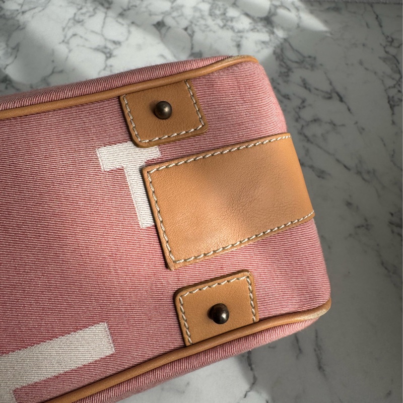 TOD’S粉色帆布/咖皮革手提包-10