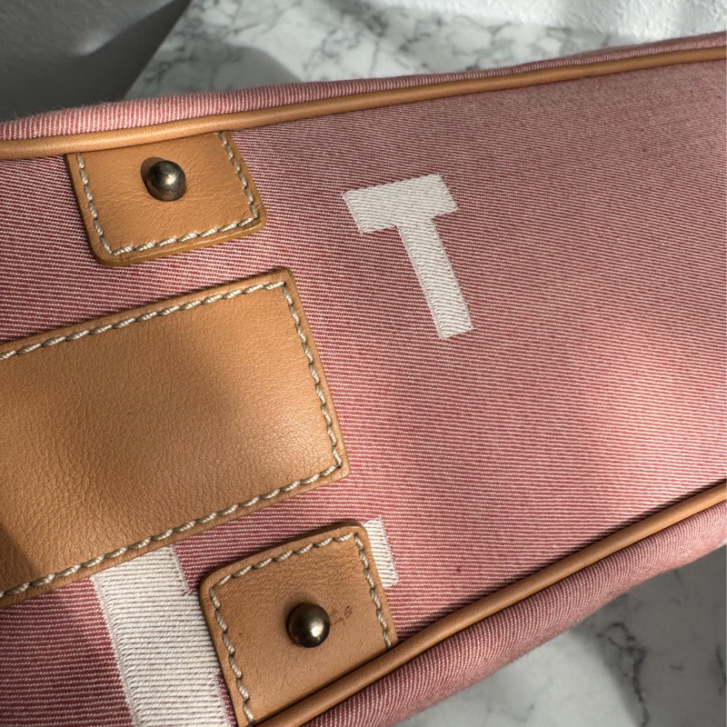 TOD’S粉色帆布/咖皮革手提包-11