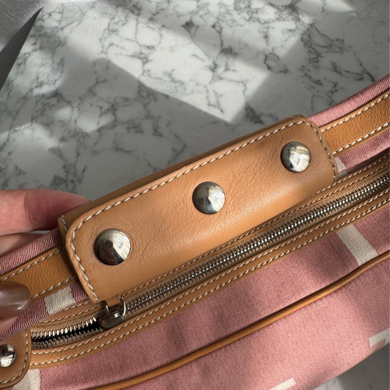 TOD’S粉色帆布/咖皮革手提包-13