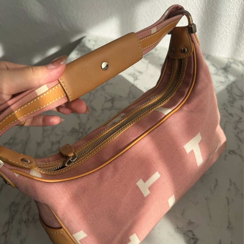 TOD’S粉色帆布/咖皮革手提包-15