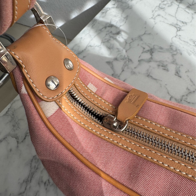 TOD’S粉色帆布/咖皮革手提包-16