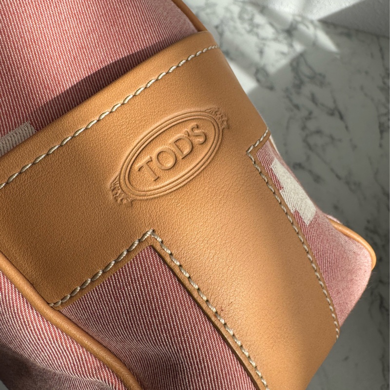 TOD’S粉色帆布/咖皮革手提包-19