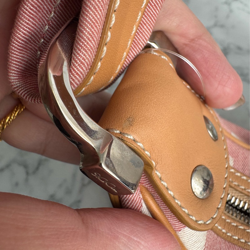 TOD’S粉色帆布/咖皮革手提包-23