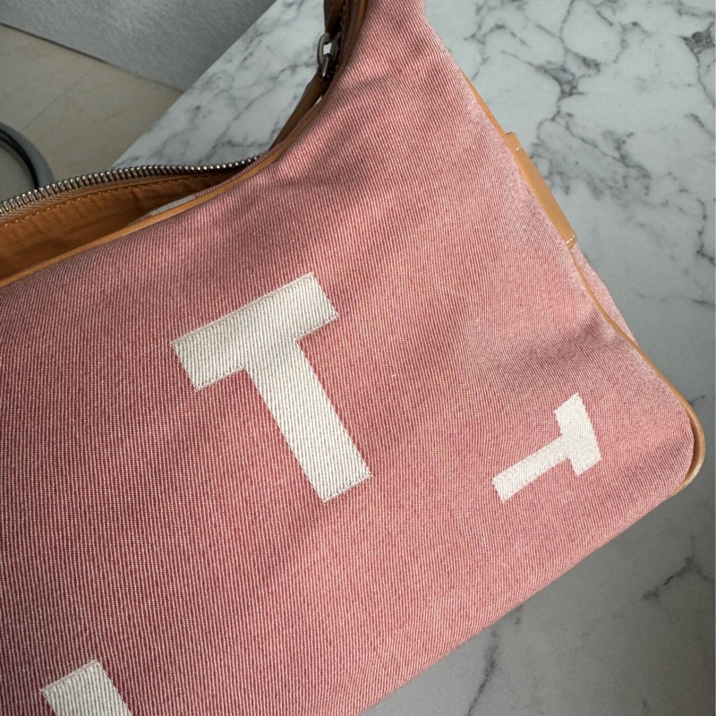 TOD’S粉色帆布/咖皮革手提包-36