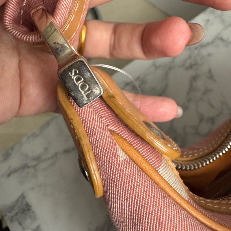 TOD’S粉色帆布/咖皮革手提包-37