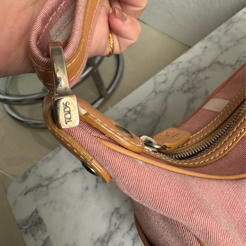 TOD’S粉色帆布/咖皮革手提包-41