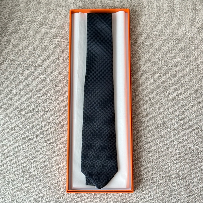 Hermes 深藍色真絲領帶 領呔-0