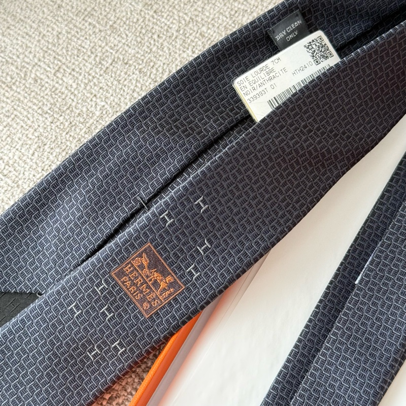 Hermes 深藍色真絲領帶 領呔-3