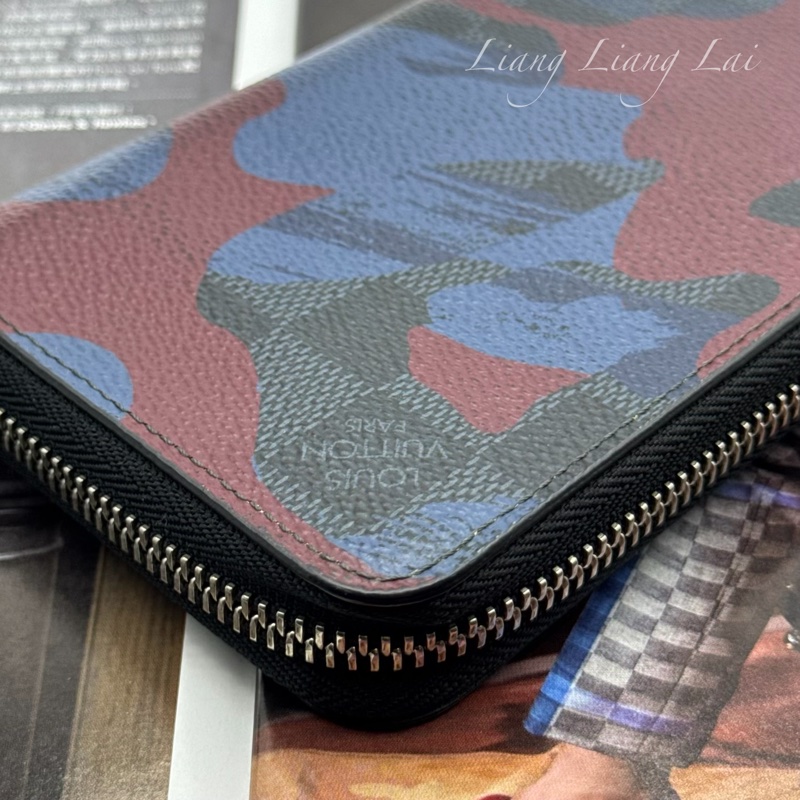 LOUIS VUITTON LV Damier Graphite 迷彩拉鍊黑色長夾-23