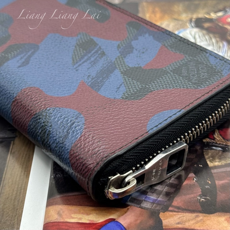 LOUIS VUITTON LV Damier Graphite 迷彩拉鍊黑色長夾-24
