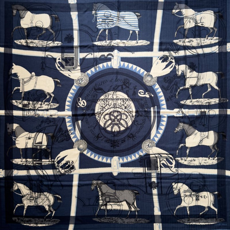 HERMES Couvertures et Tenues de Jour shawl 140 羊絨 圍巾-1