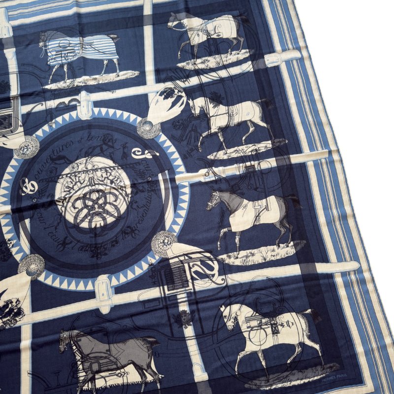 HERMES Couvertures et Tenues de Jour shawl 140 羊絨 圍巾-3