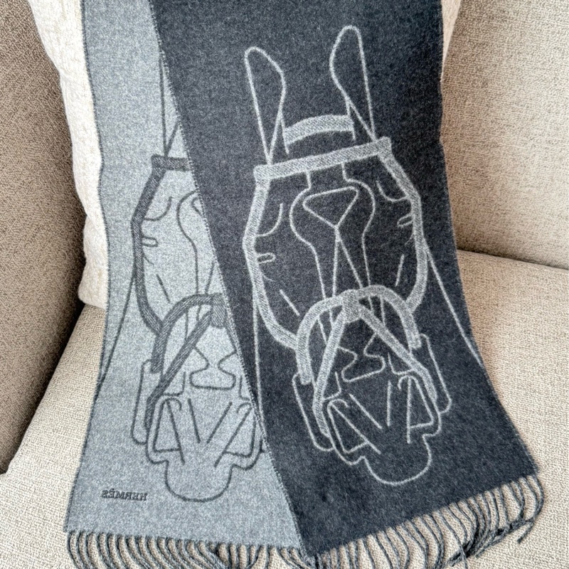 Hermes 男裝 灰色雙面圍巾 scarf-2