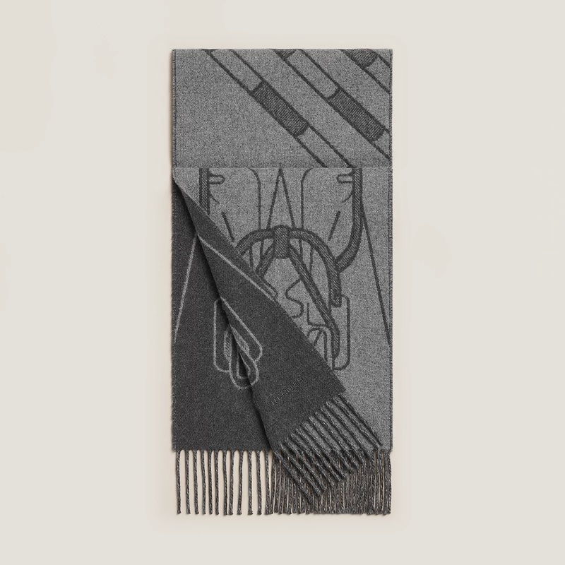 Hermes 男裝 灰色雙面圍巾 scarf-3