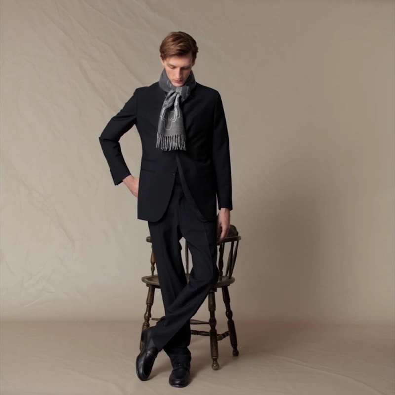 Hermes 男裝 灰色雙面圍巾 scarf-5