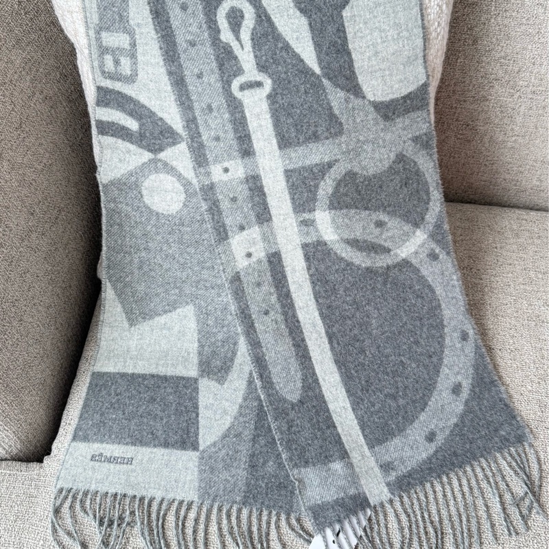 Hermes 男裝淺灰色圍巾 頸巾-4