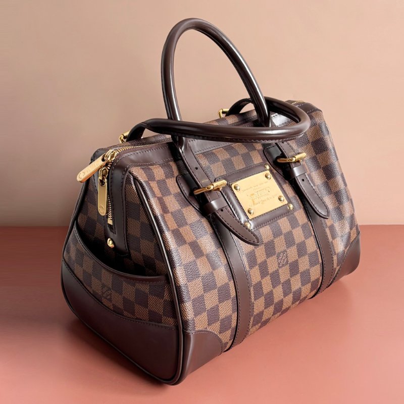 ::LOUIS VUITTON:: LV N52000 BERKELEY 咖啡色棋盤格手提包 波士頓包-1
