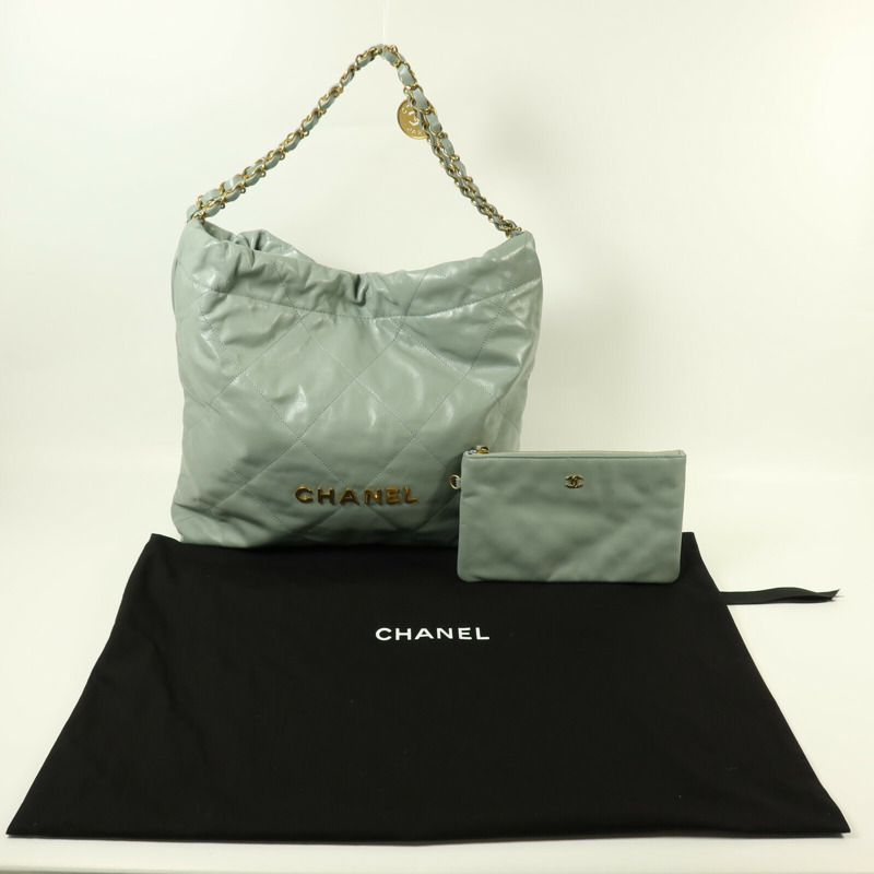 CHANEL 牛皮皮革Chanel 22金扣鏈帶肩背袋-10