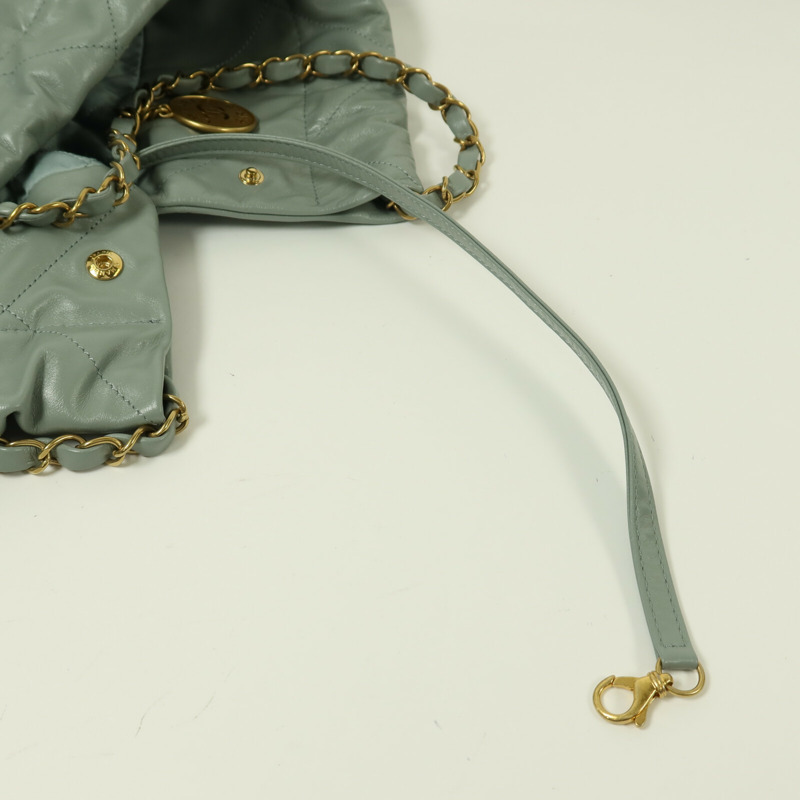 CHANEL 牛皮皮革Chanel 22金扣鏈帶肩背袋-15