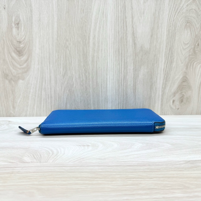 HERMES T7水妖藍EPSOM牛皮銀釦拉練絲巾長夾-4