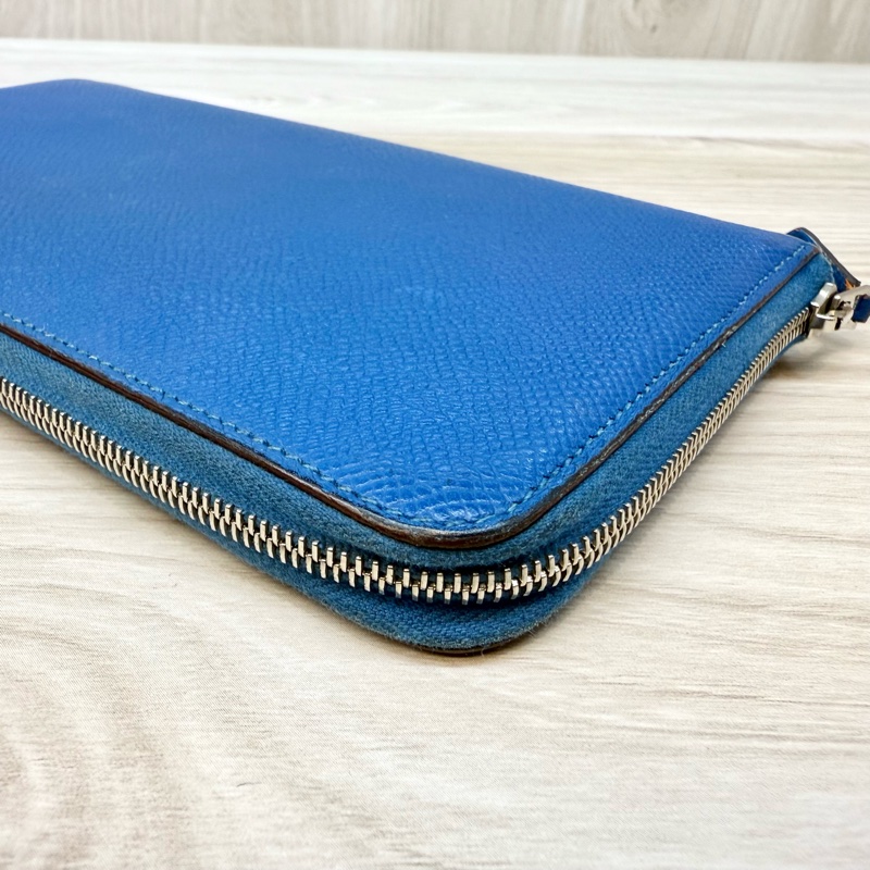 HERMES T7水妖藍EPSOM牛皮銀釦拉練絲巾長夾-10