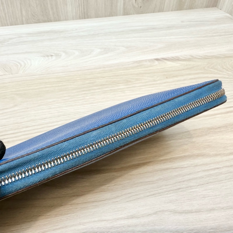 HERMES T7水妖藍EPSOM牛皮銀釦拉練絲巾長夾-11