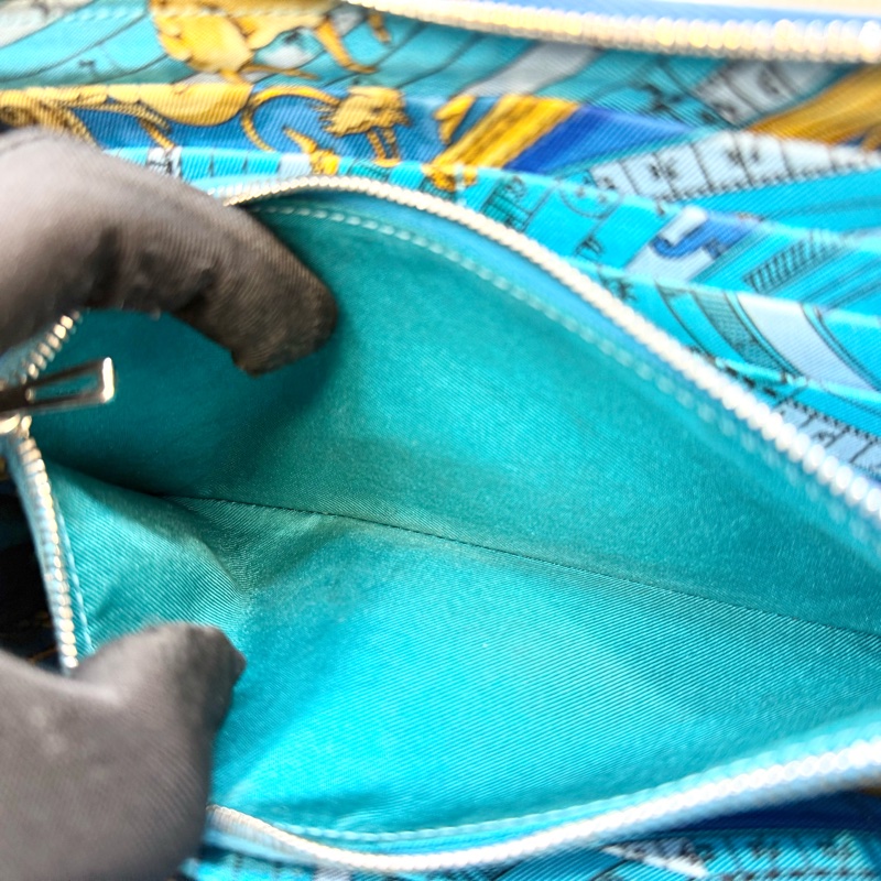 HERMES T7水妖藍EPSOM牛皮銀釦拉練絲巾長夾-12