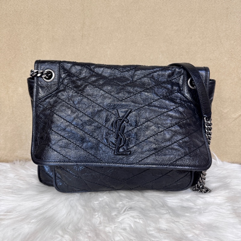 YSL Niki中號 黑復刻牛皮-0