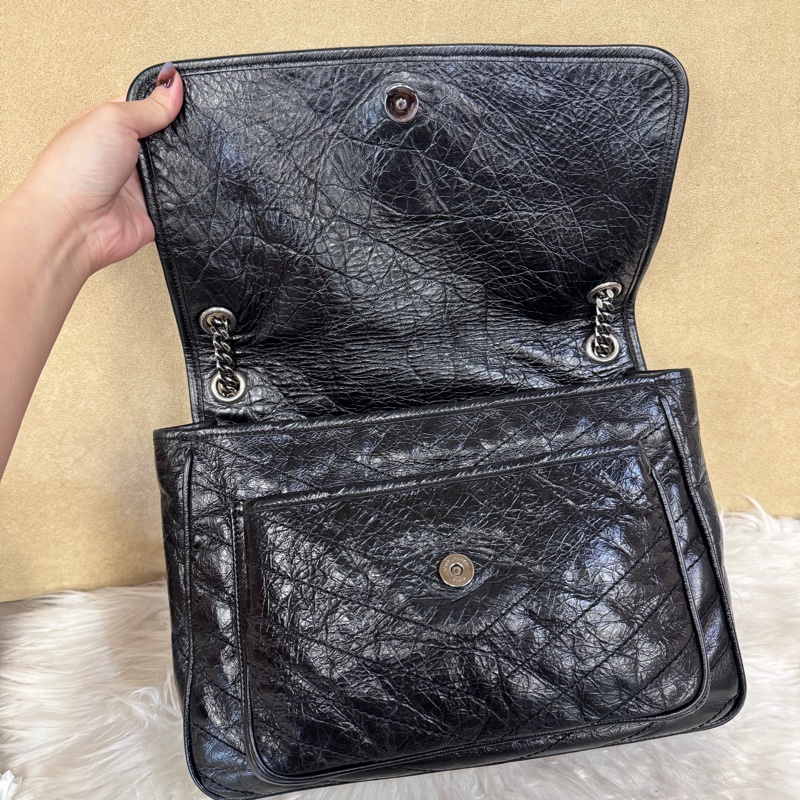 YSL Niki中號 黑復刻牛皮-7