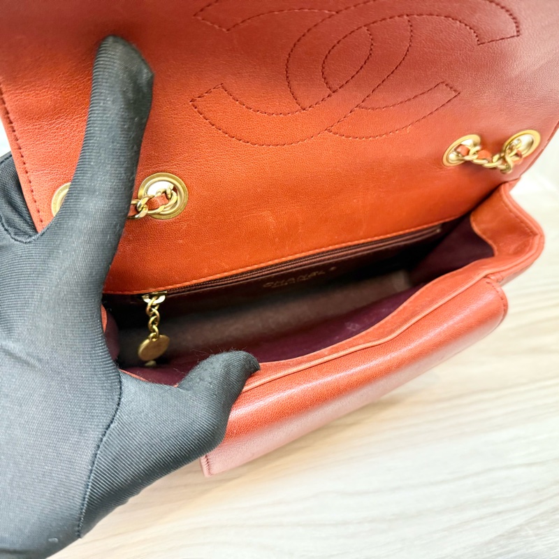 CHANEL磚紅色牛皮金釦Diana肩背包A92734-7