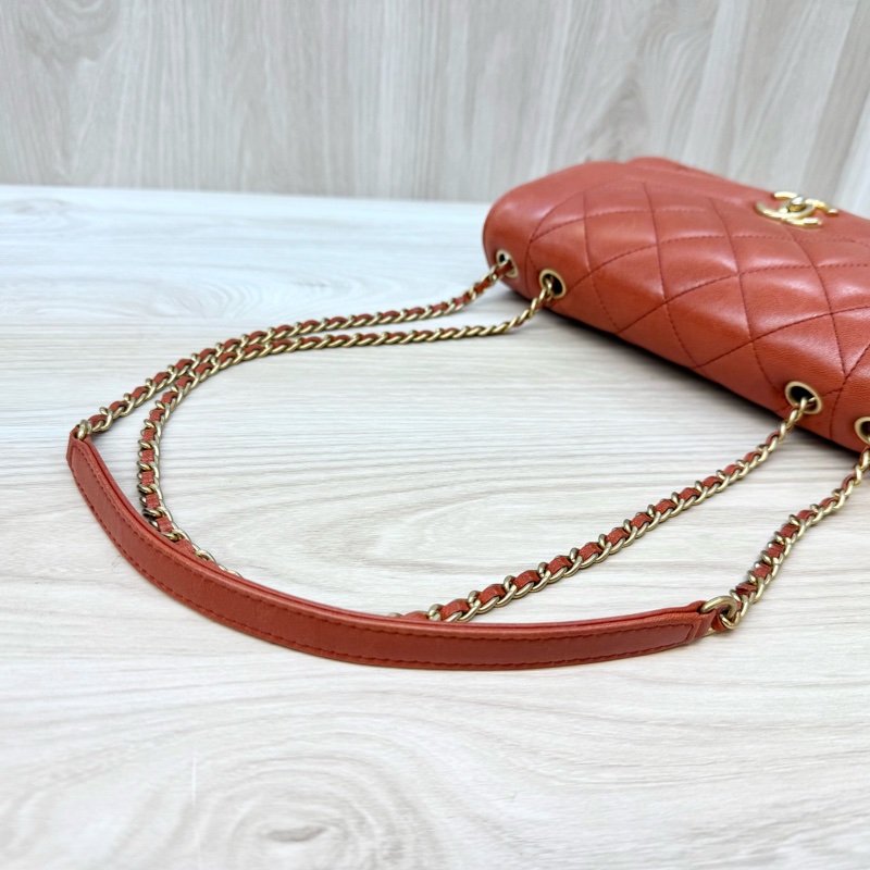 CHANEL磚紅色牛皮金釦Diana肩背包A92734-14