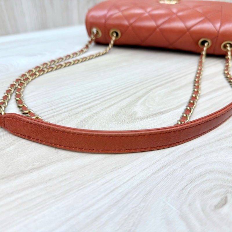 CHANEL磚紅色牛皮金釦Diana肩背包A92734-15