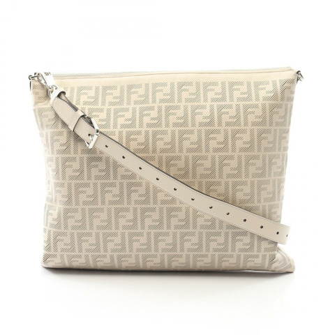 FENDI FF logo 肩斜背包 7VA604 白色皮革 二手 男士