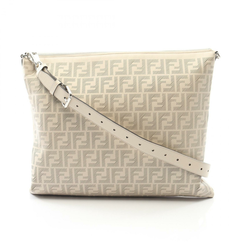 FENDI FF logo 肩斜背包 7VA604 白色皮革 二手 男士-0