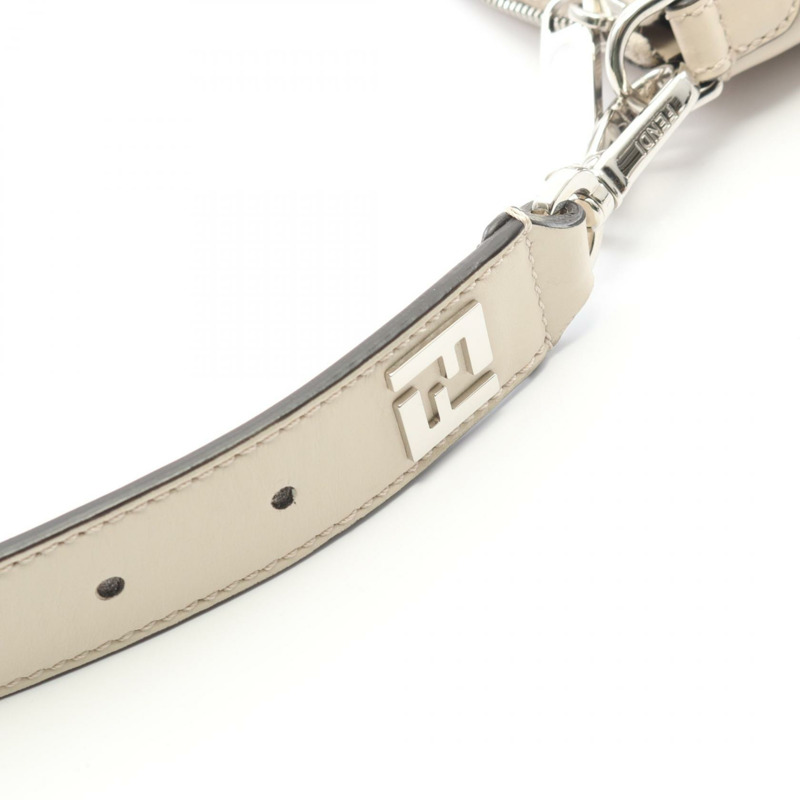 FENDI FF logo 肩斜背包 7VA604 白色皮革 二手 男士-6