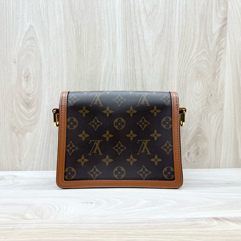 LV雙色原花拼咖啡色皮革金釦mini達芙妮M44580-1