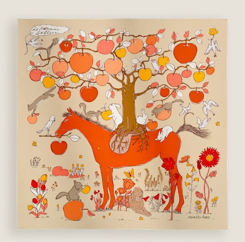 愛馬仕爆款！馬鞍上的蘋果樹 90方巾-0