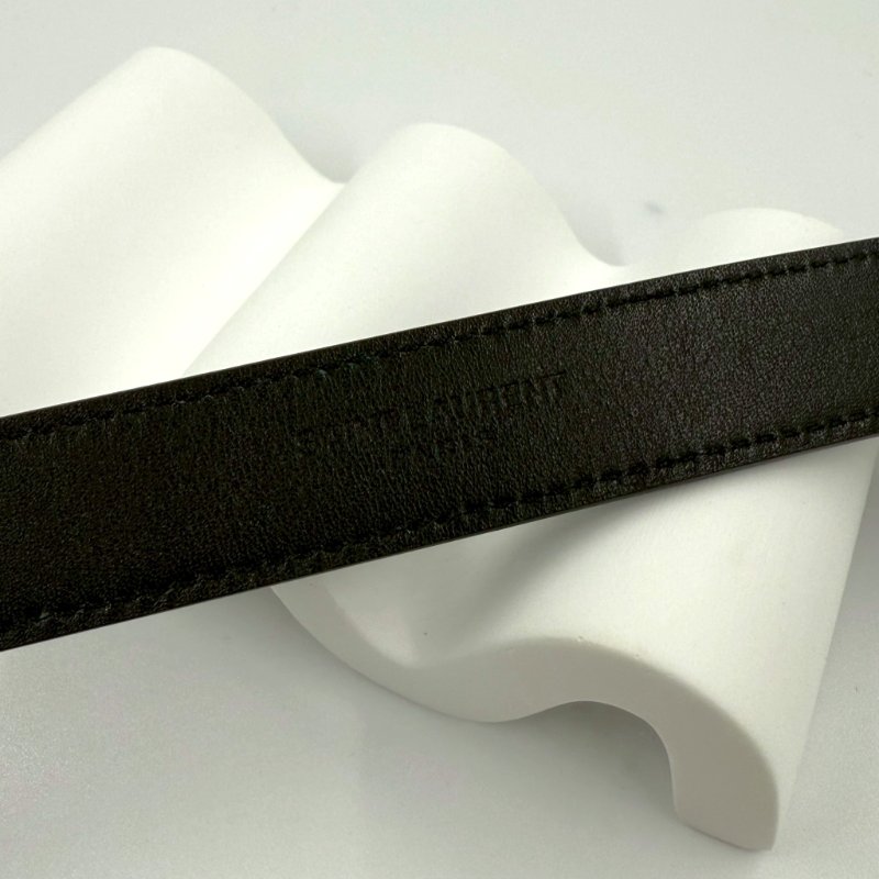 YSL黑色牛皮銀LOGO細版皮帶-4