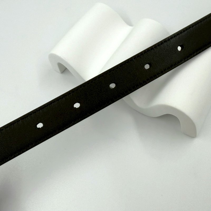 YSL黑色牛皮銀LOGO細版皮帶-5