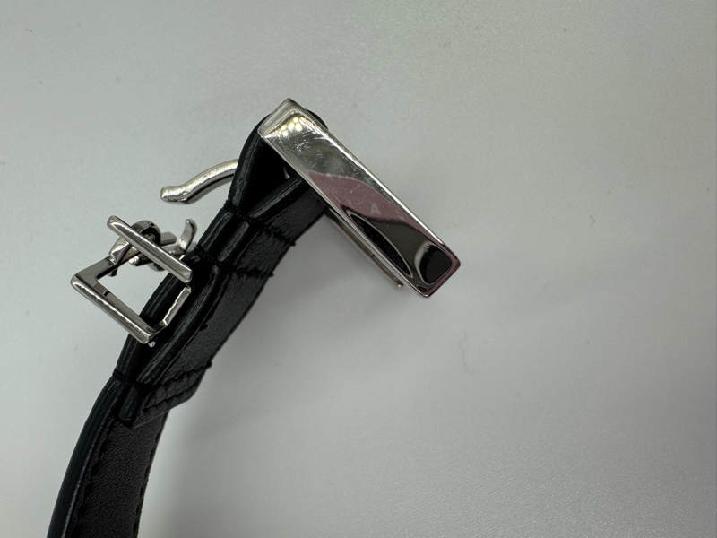 YSL黑色牛皮銀LOGO細版皮帶-7