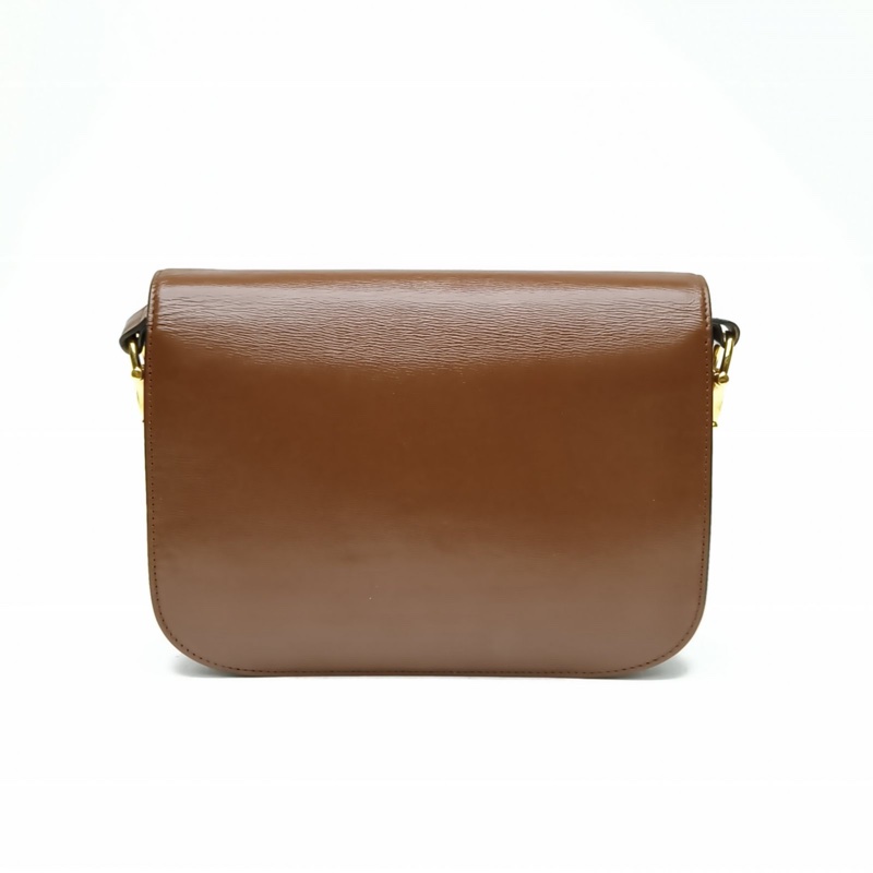 GUCCI 1955馬銜扣全皮郵差包褐色牛皮肩背包金扣-2