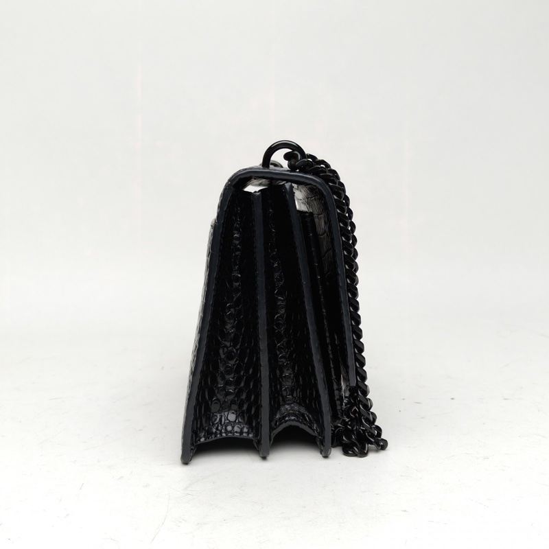 SAINT LAURENT SUNSET日落包中號22鱷魚壓紋牛皮黑扣肩背包-1